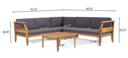 Dark Grey Acacia Wood Patio Sofa Set - 4 Piece Outdoor Seating