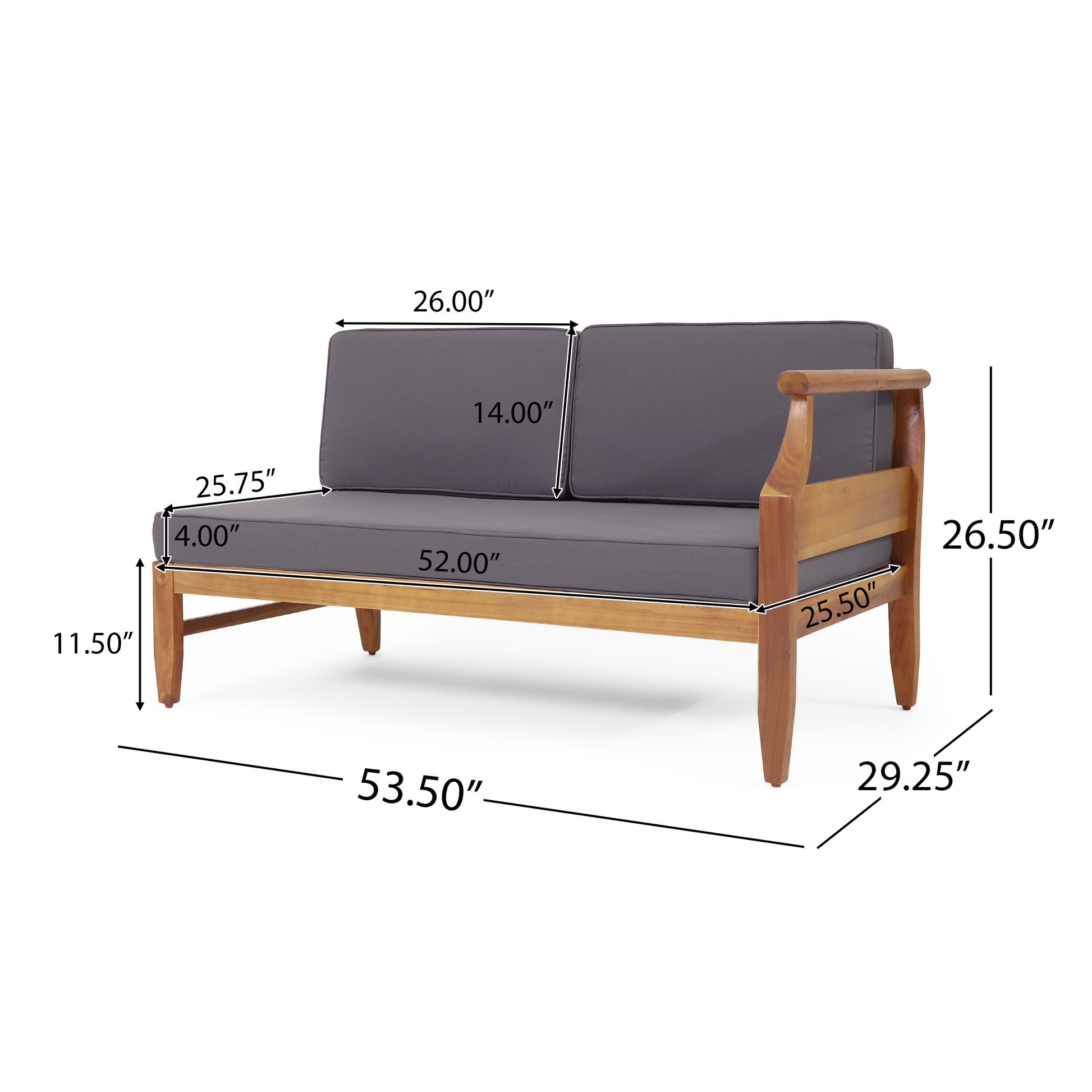 Dark Grey Acacia Wood Patio Sofa Set - 4 Piece Outdoor Seating