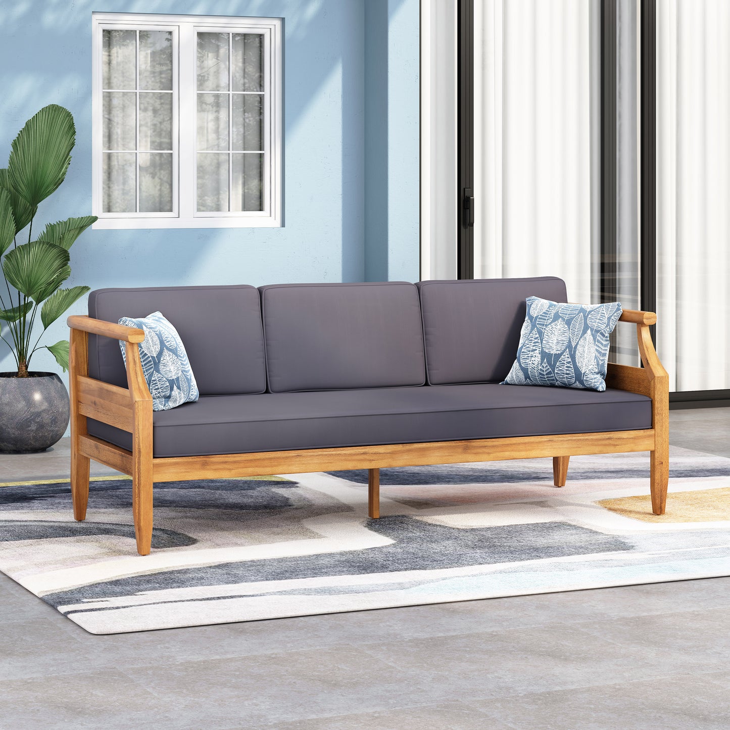 Teak Acacia Wood Patio Sofa Set 3 Seat Outdoor