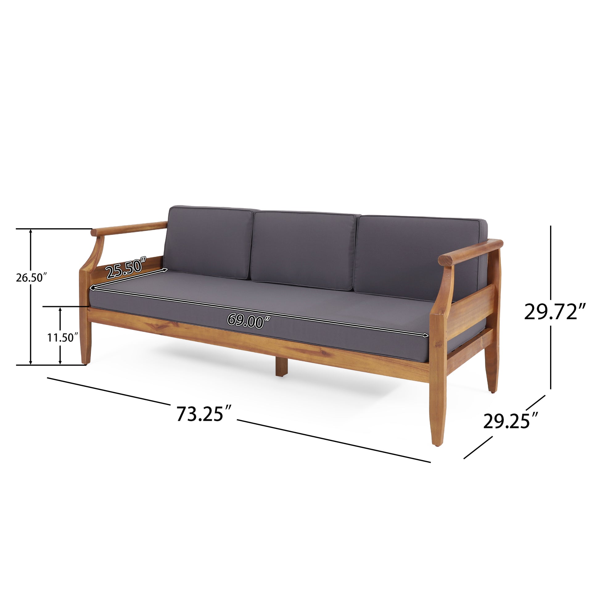Teak Acacia Wood Patio Sofa Set 3 Seat Outdoor