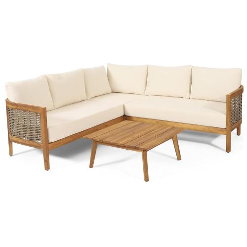 6-Piece Acacia Wood Sectional Sofa Set Outdoor
