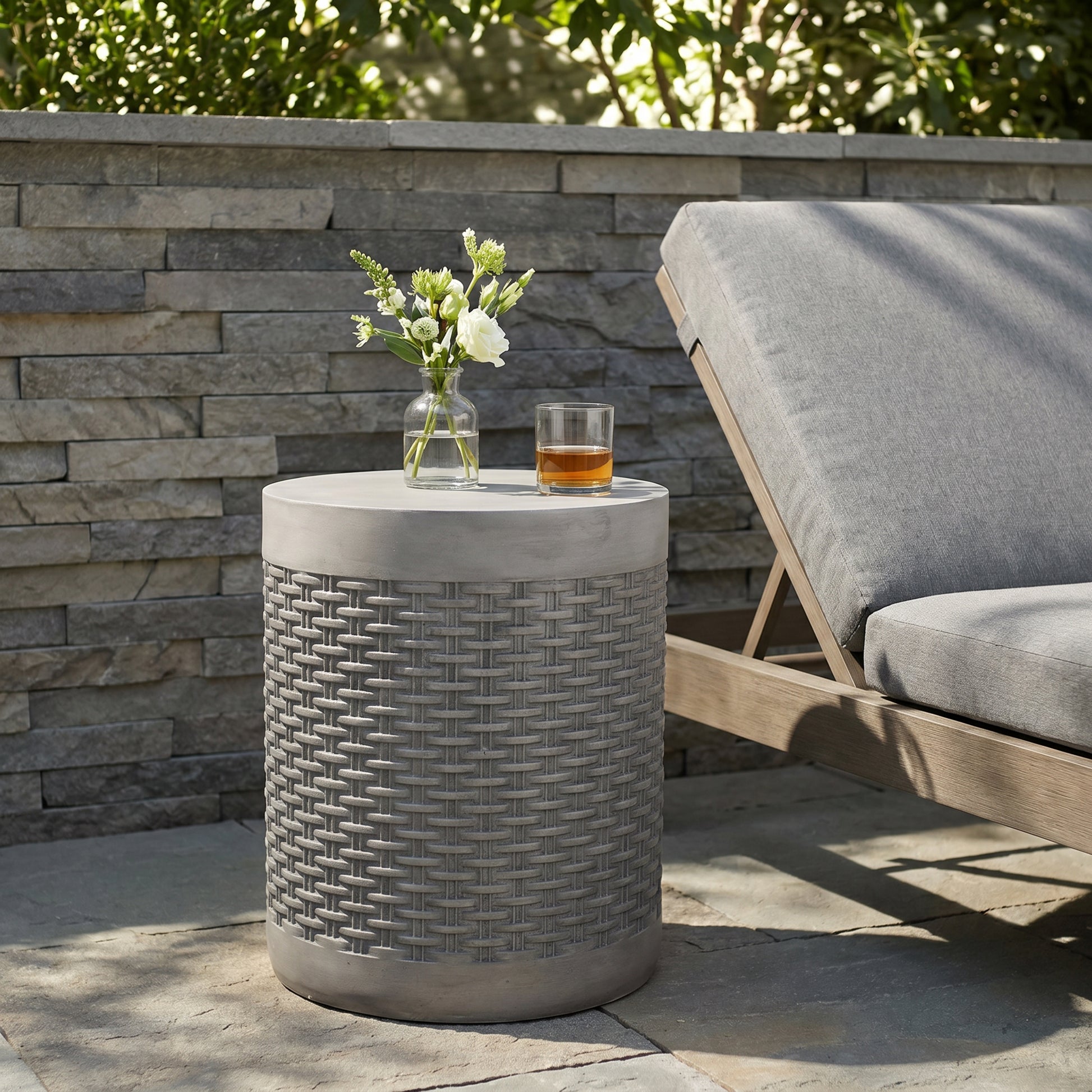 Outdoor Lightweight End Table Round Concrete Outdoor Side Table