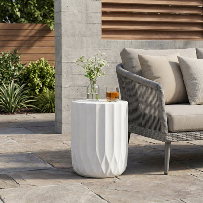 Round Outdoor Side Table - Antique White Magnesium Oxide