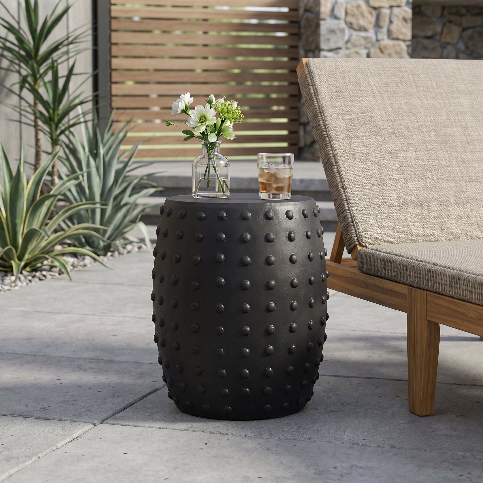 Matte Black Magnesium Oxide Outdoor Side Table for Garden