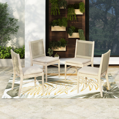 Beige Acacia Wood Outdoor Dining Chairs Set for Patio Seating