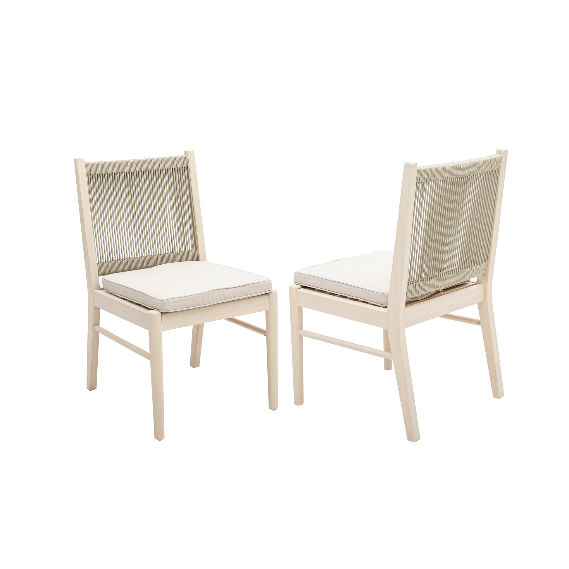 Beige Acacia Wood Outdoor Dining Chairs Set for Patio Seating