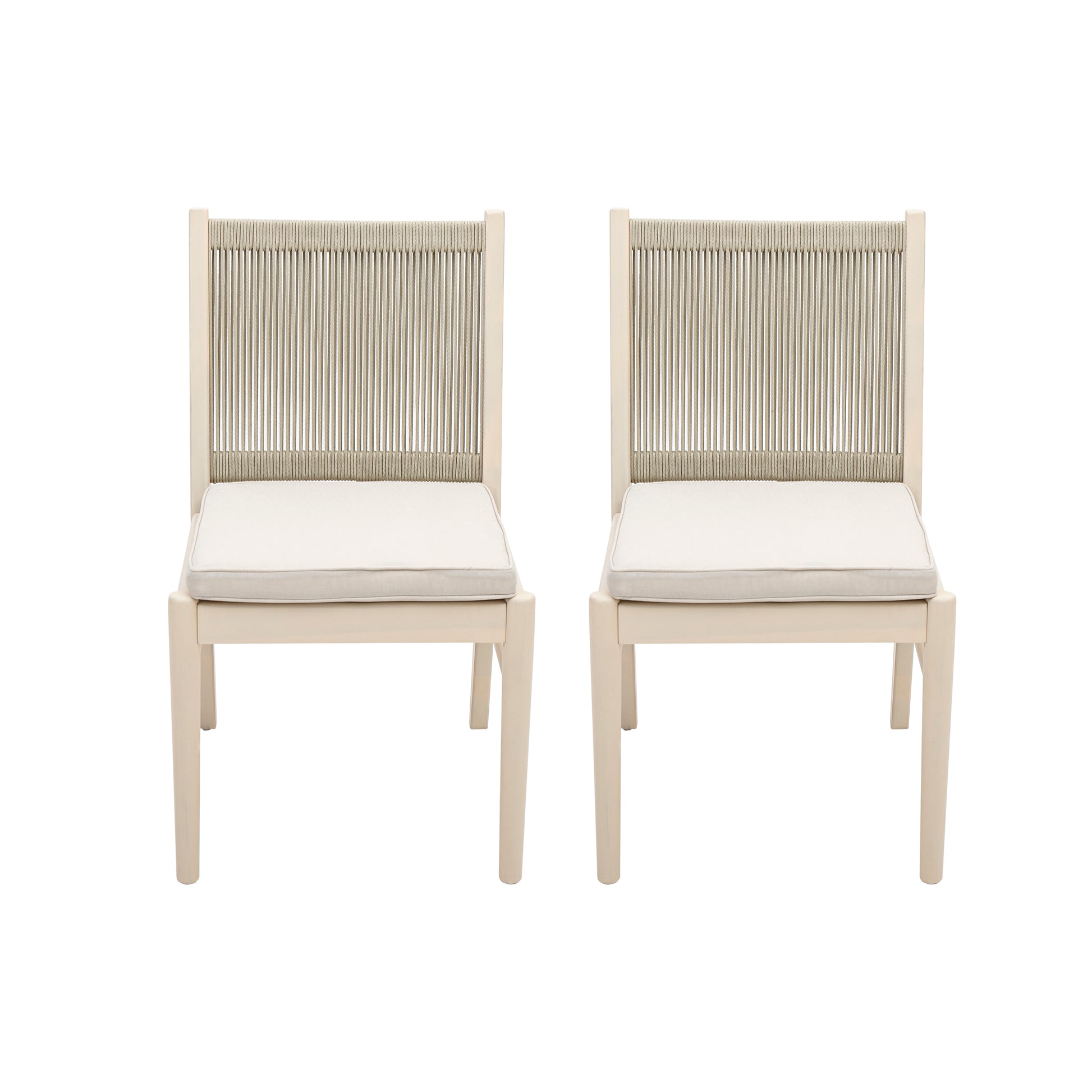 Beige Acacia Wood Outdoor Dining Chairs Set for Patio Seating