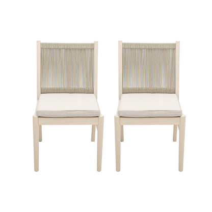 Beige Acacia Wood Outdoor Dining Chairs Set for Patio Seating