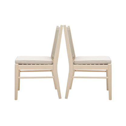 Beige Acacia Wood Outdoor Dining Chairs Set for Patio Seating
