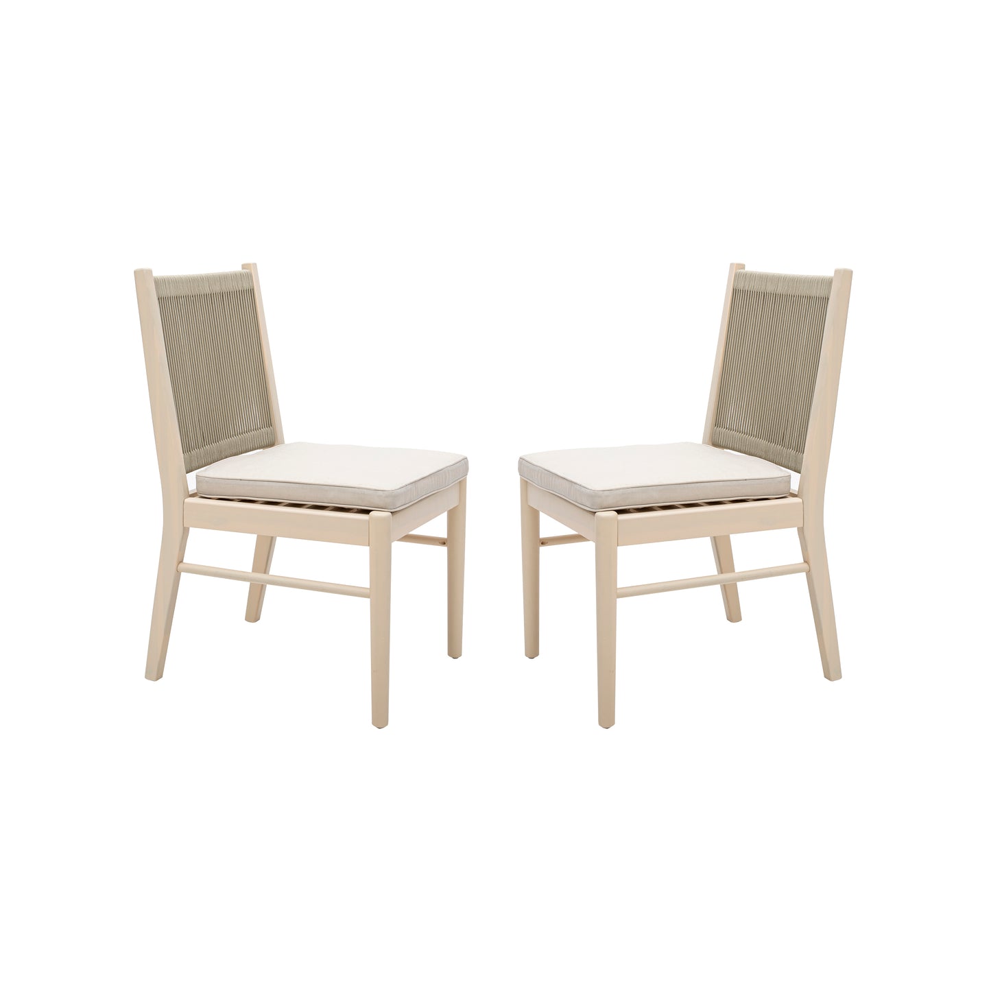 Beige Acacia Wood Outdoor Dining Chairs Set for Patio Seating