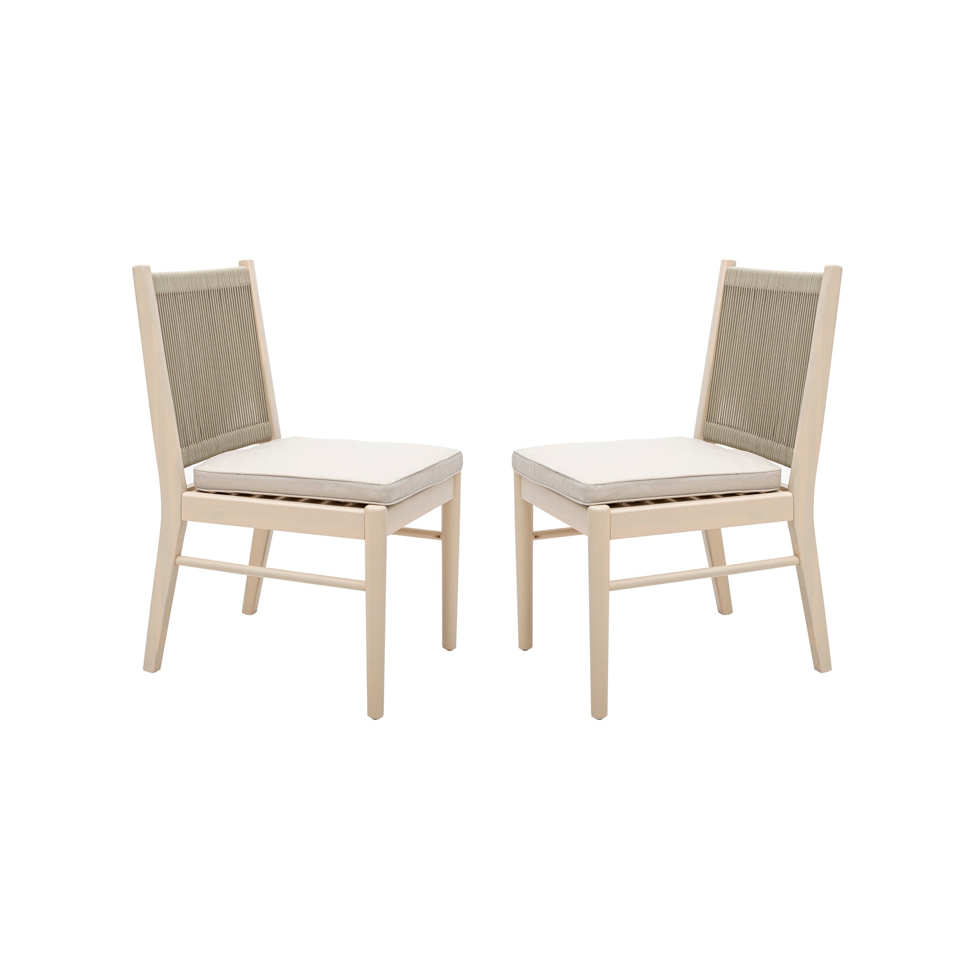 Beige Acacia Wood Outdoor Dining Chairs Set for Patio Seating