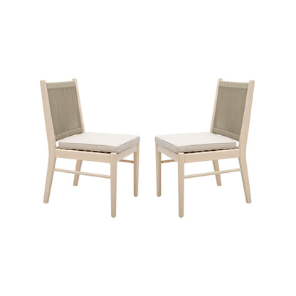Beige Acacia Wood Outdoor Dining Chairs Set for Patio Seating