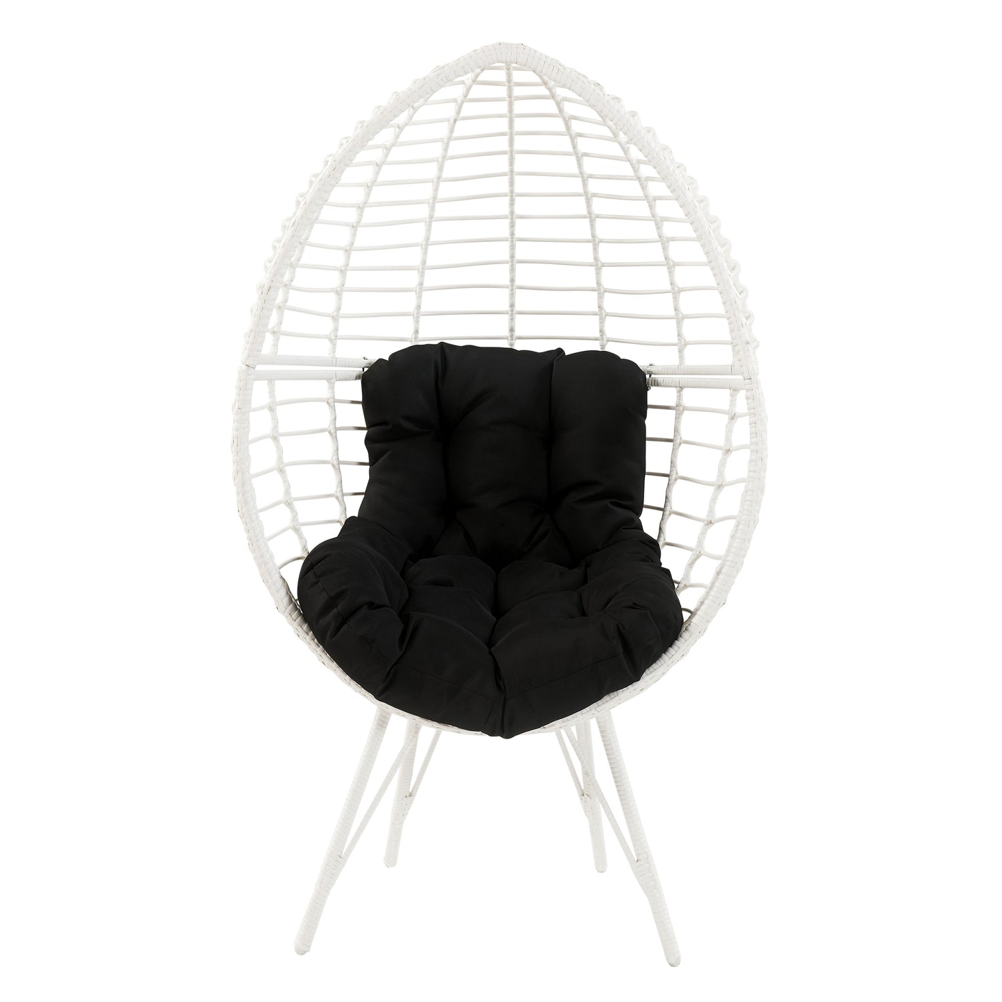 Modern White & Black Patio Lounge Chair with Cushions