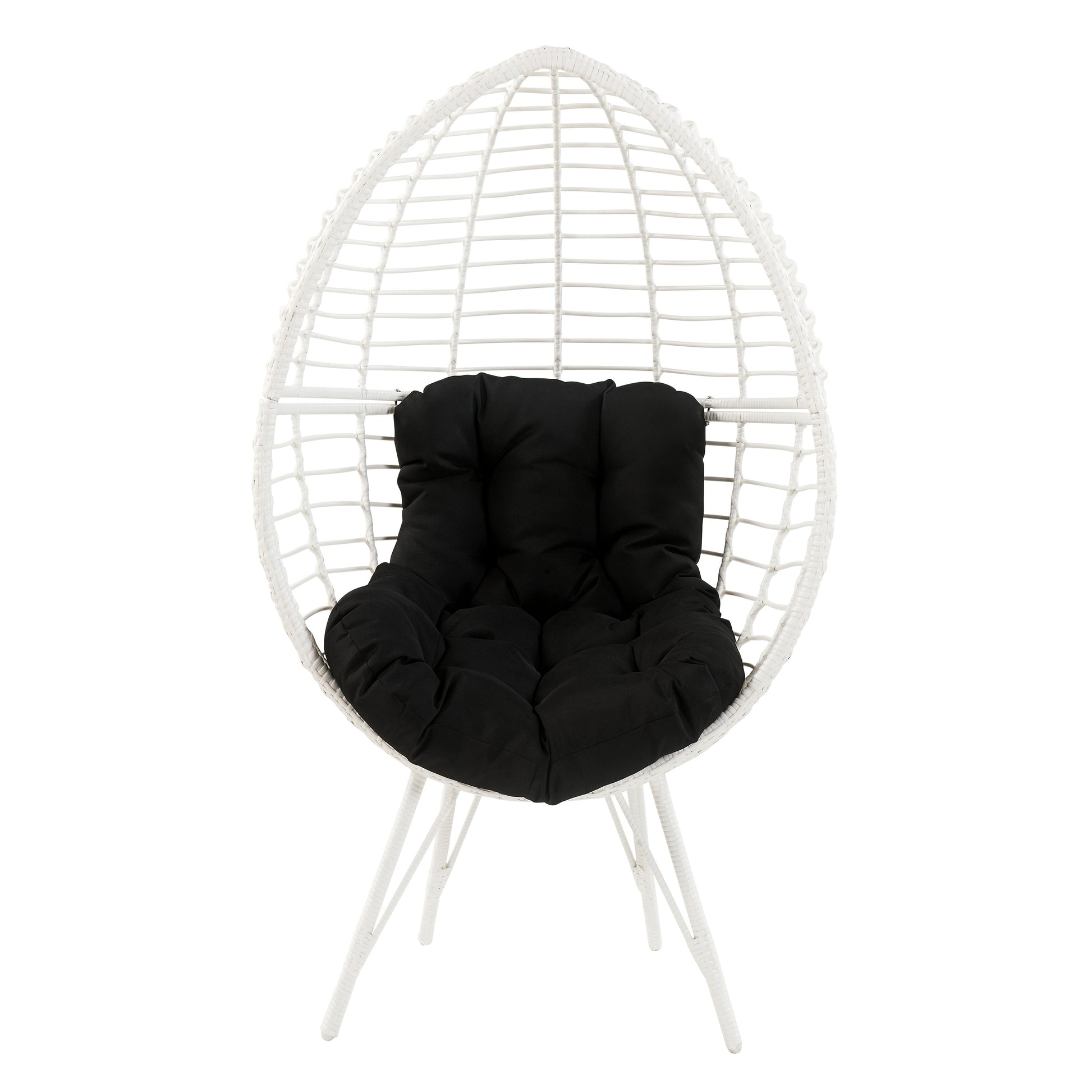 Modern White & Black Patio Lounge Chair with Cushions