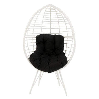 Modern White & Black Patio Lounge Chair with Cushions