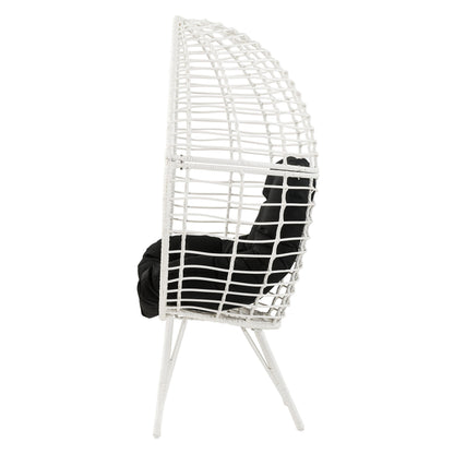 Modern White & Black Patio Lounge Chair with Cushions