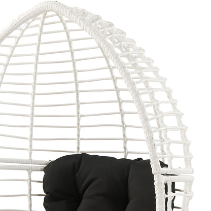 Modern White & Black Patio Lounge Chair with Cushions
