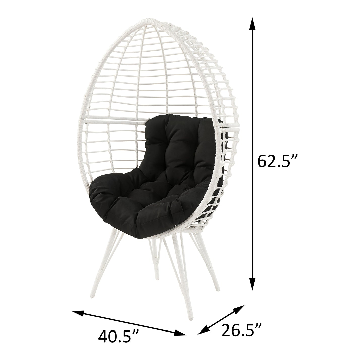 Modern White & Black Patio Lounge Chair with Cushions