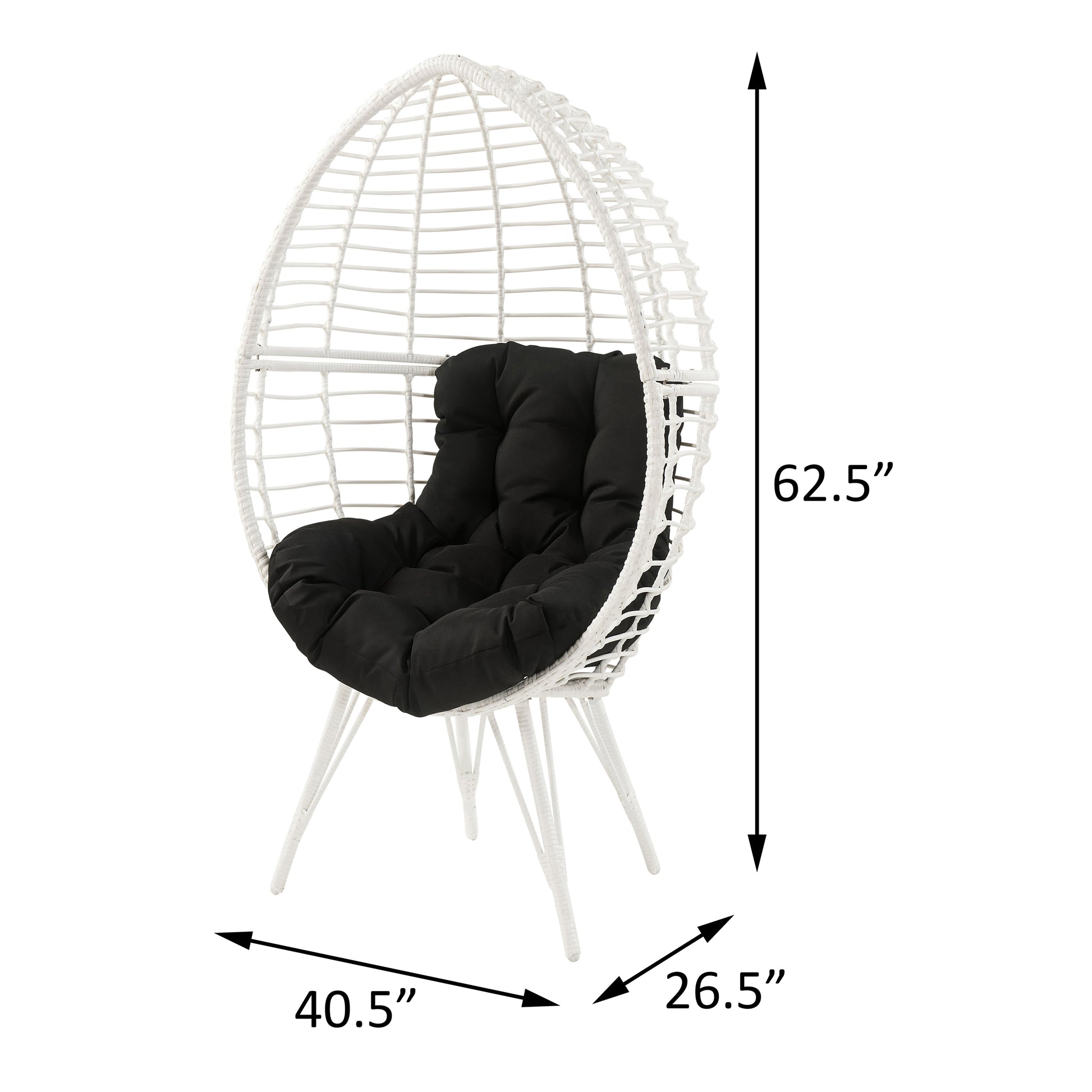 Modern White & Black Patio Lounge Chair with Cushions