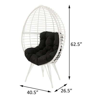 Modern White & Black Patio Lounge Chair with Cushions