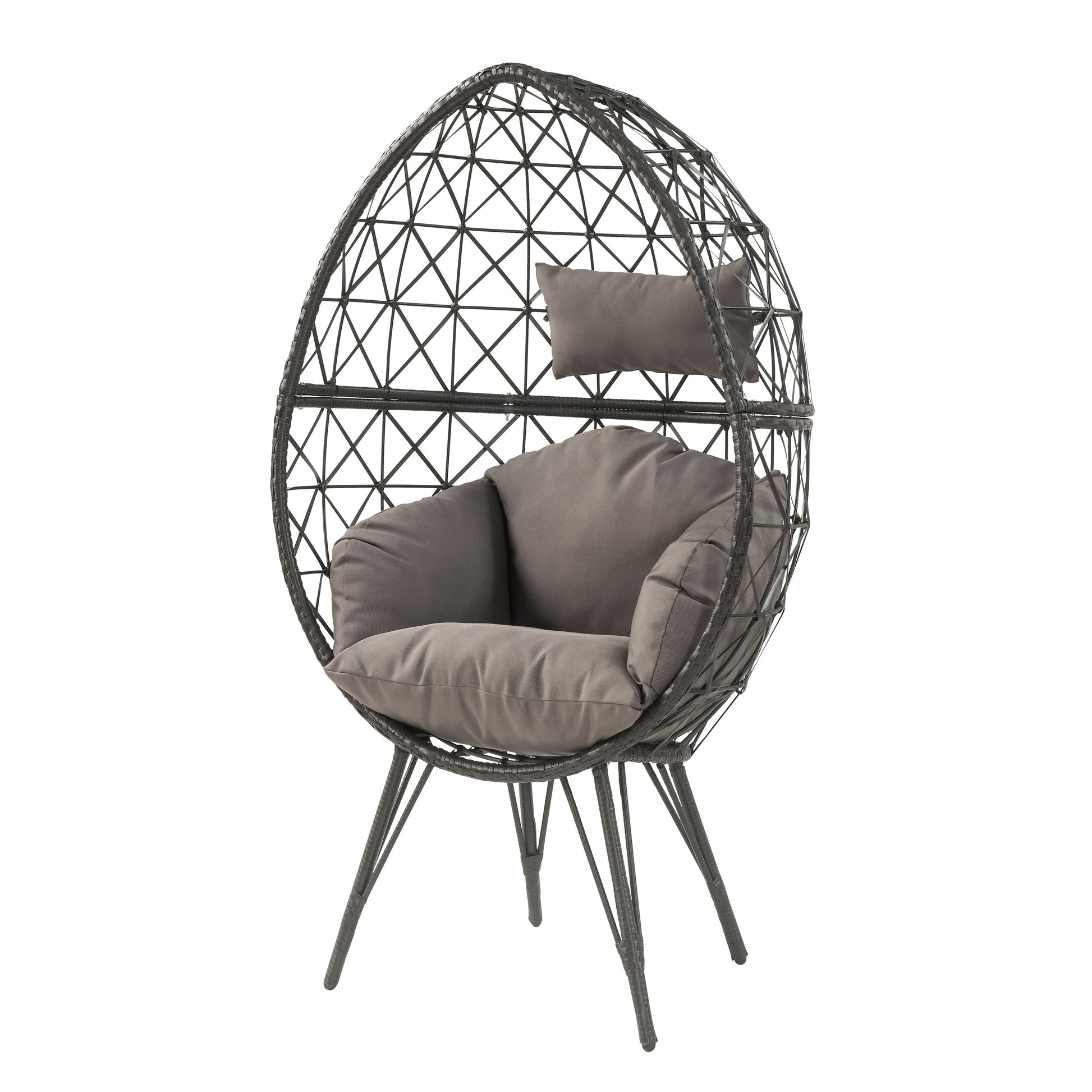 Light Grey & Black Patio Chair with Cushions - Modern Wicker Design
