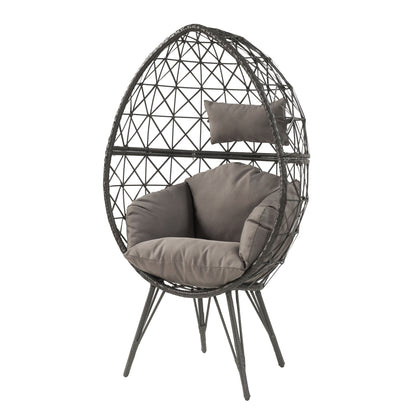 Light Grey & Black Patio Chair with Cushions - Modern Wicker Design