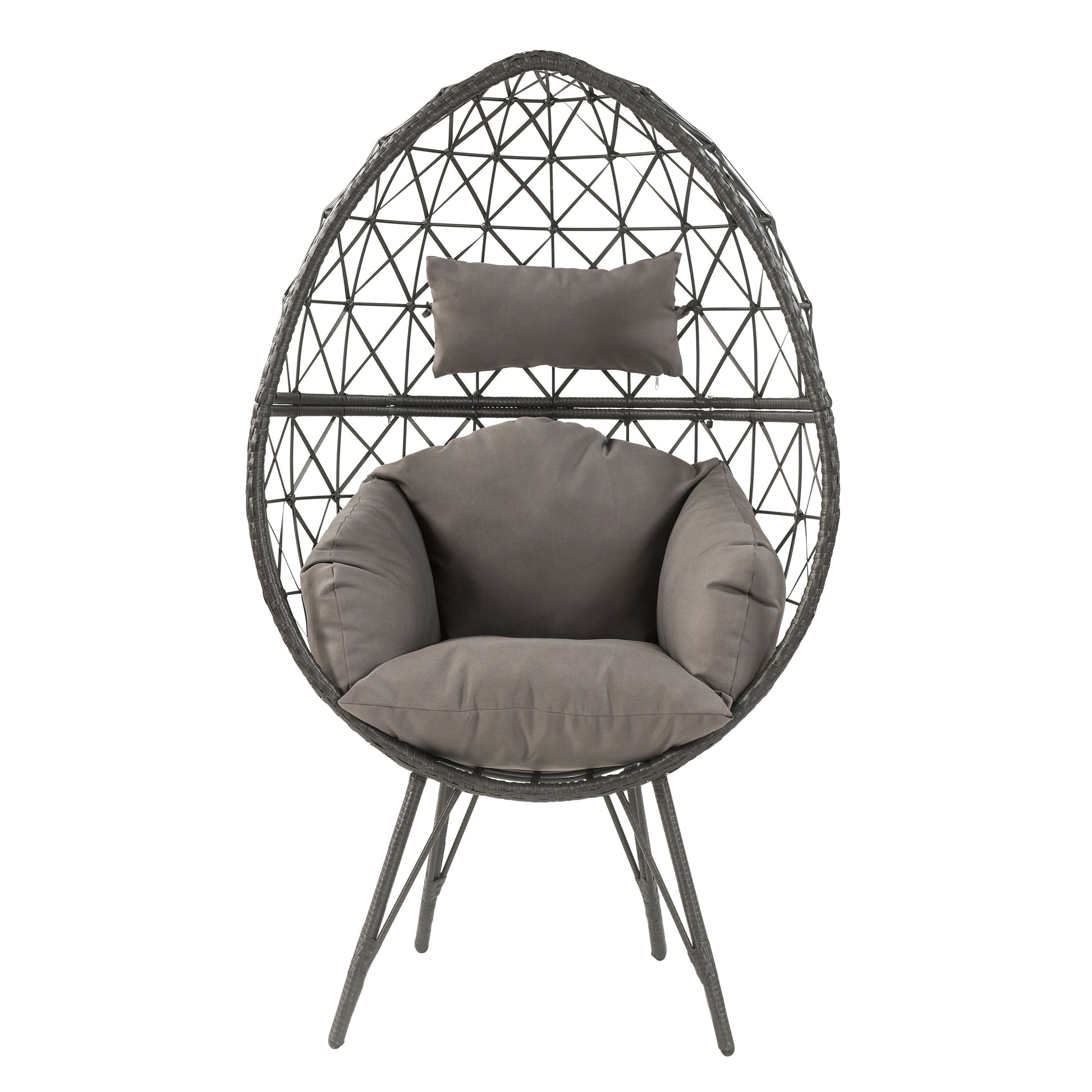 Light Grey & Black Patio Chair with Cushions - Modern Wicker Design