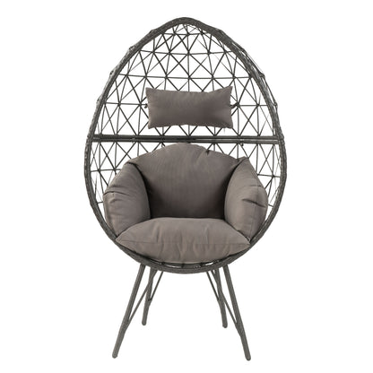 Light Grey & Black Patio Chair with Cushions - Modern Wicker Design