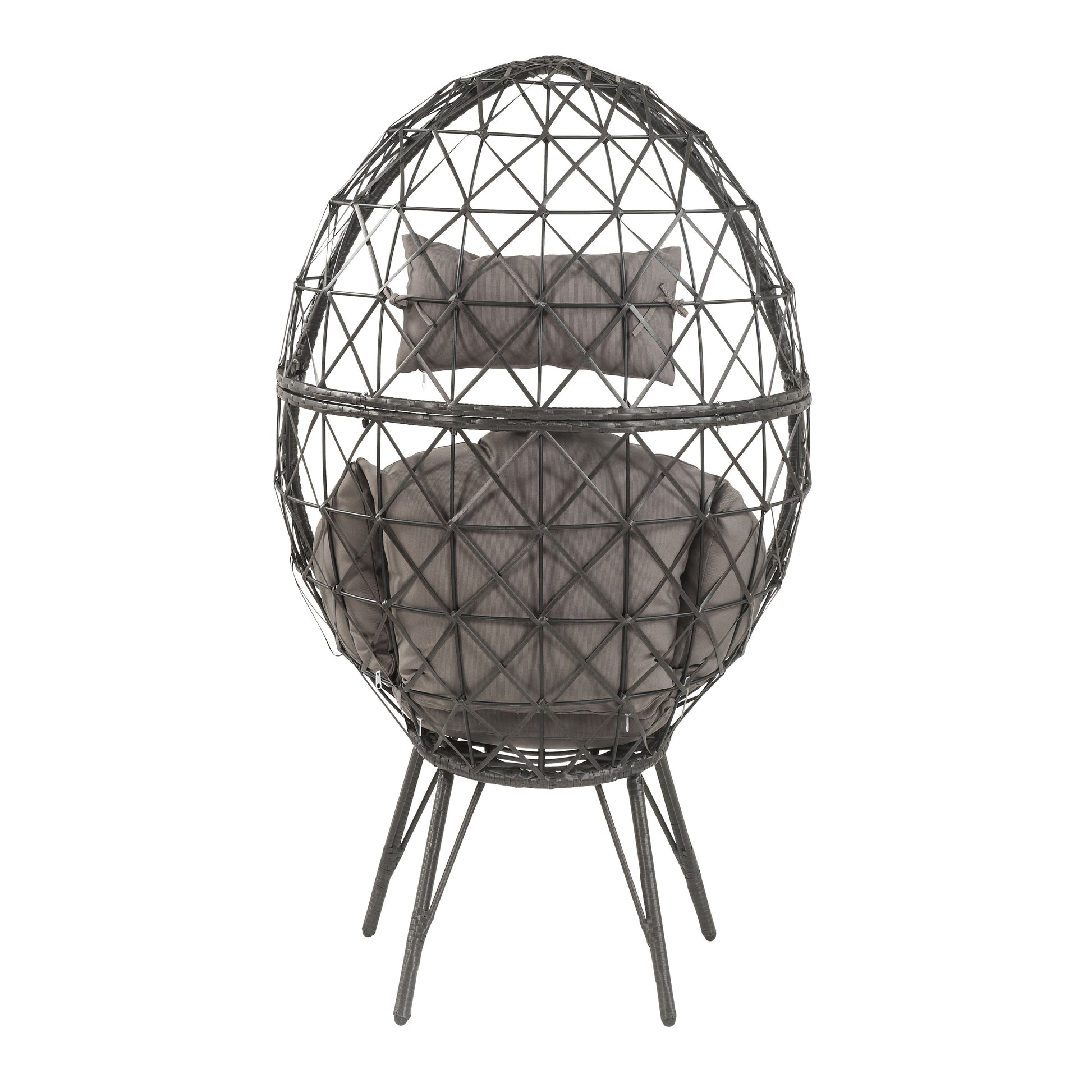 Light Grey & Black Patio Chair with Cushions - Modern Wicker Design