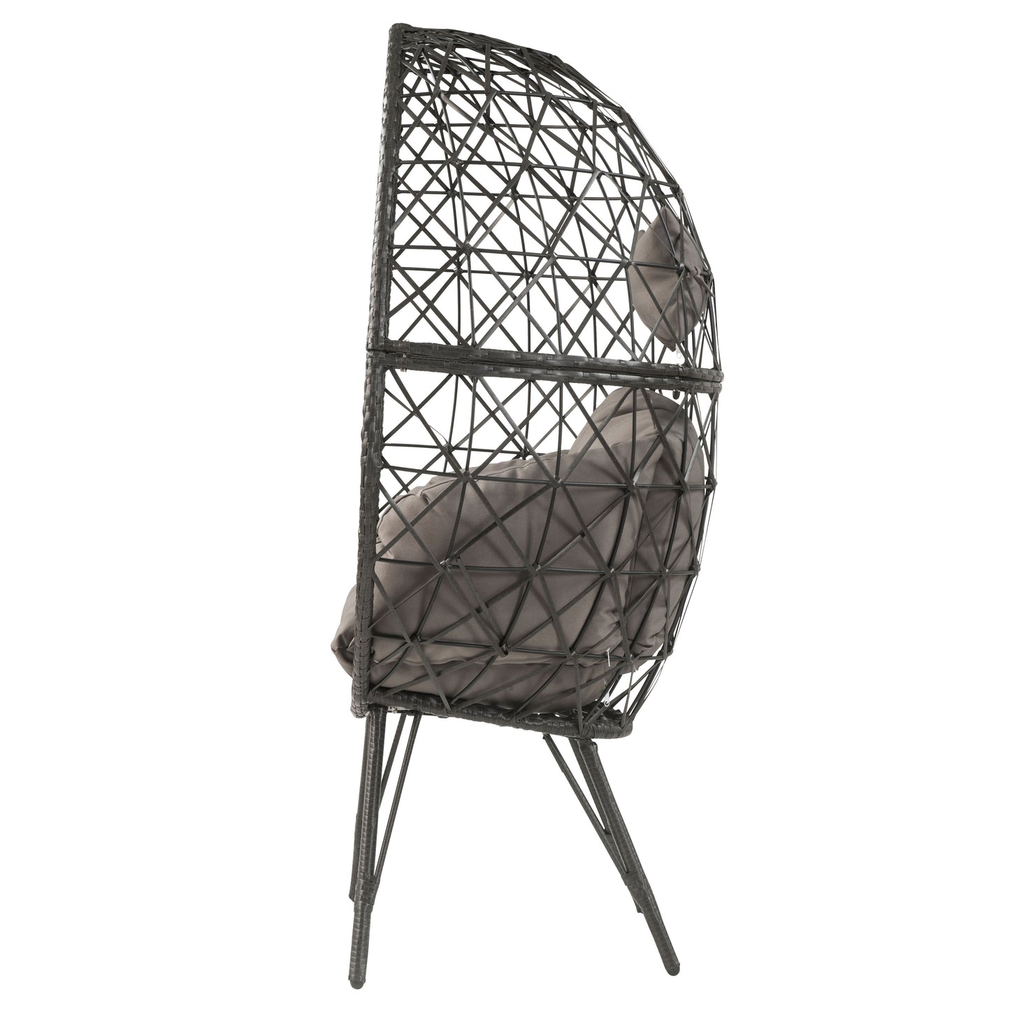 Light Grey & Black Patio Chair with Cushions - Modern Wicker Design