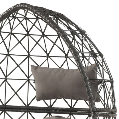 Light Grey & Black Patio Chair with Cushions - Modern Wicker Design