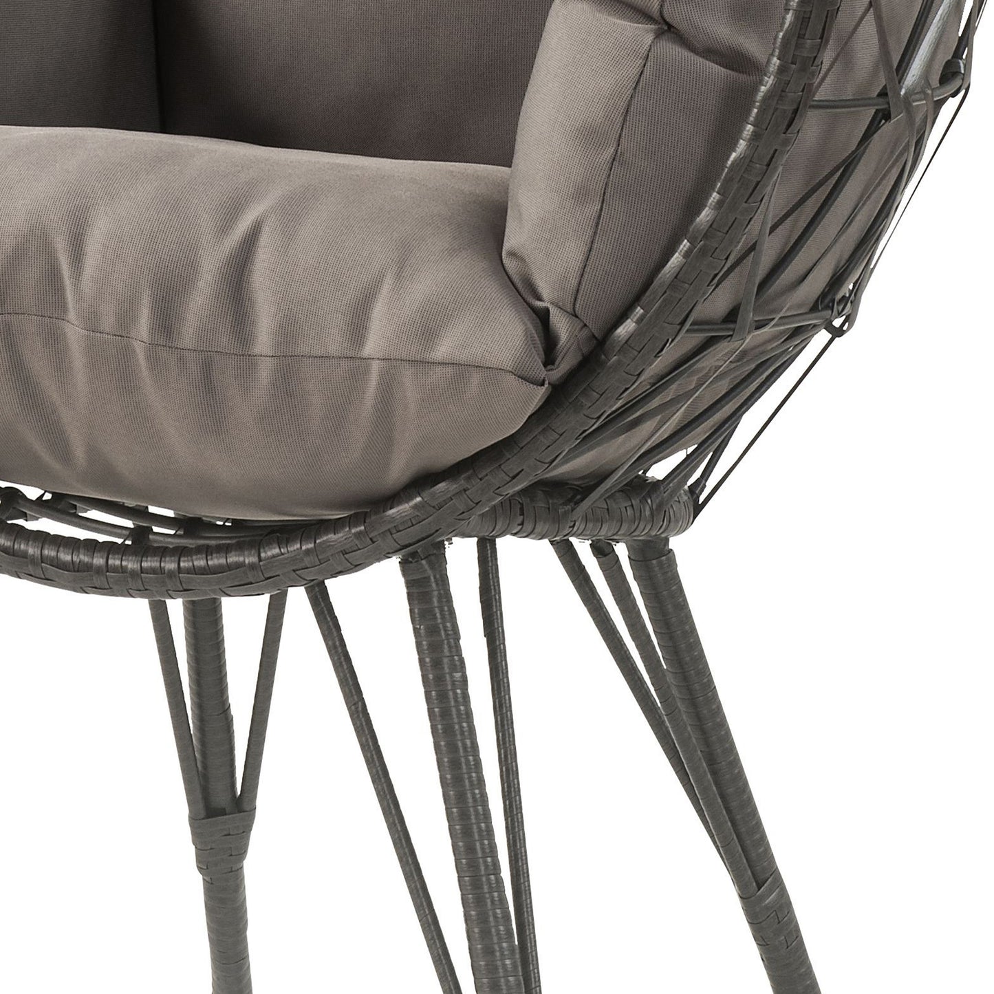 Light Grey & Black Patio Chair with Cushions - Modern Wicker Design