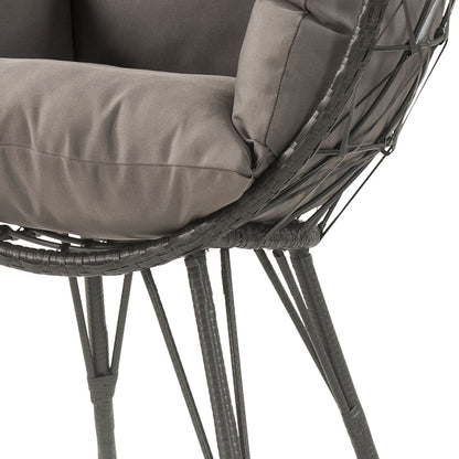 Light Grey & Black Patio Chair with Cushions - Modern Wicker Design