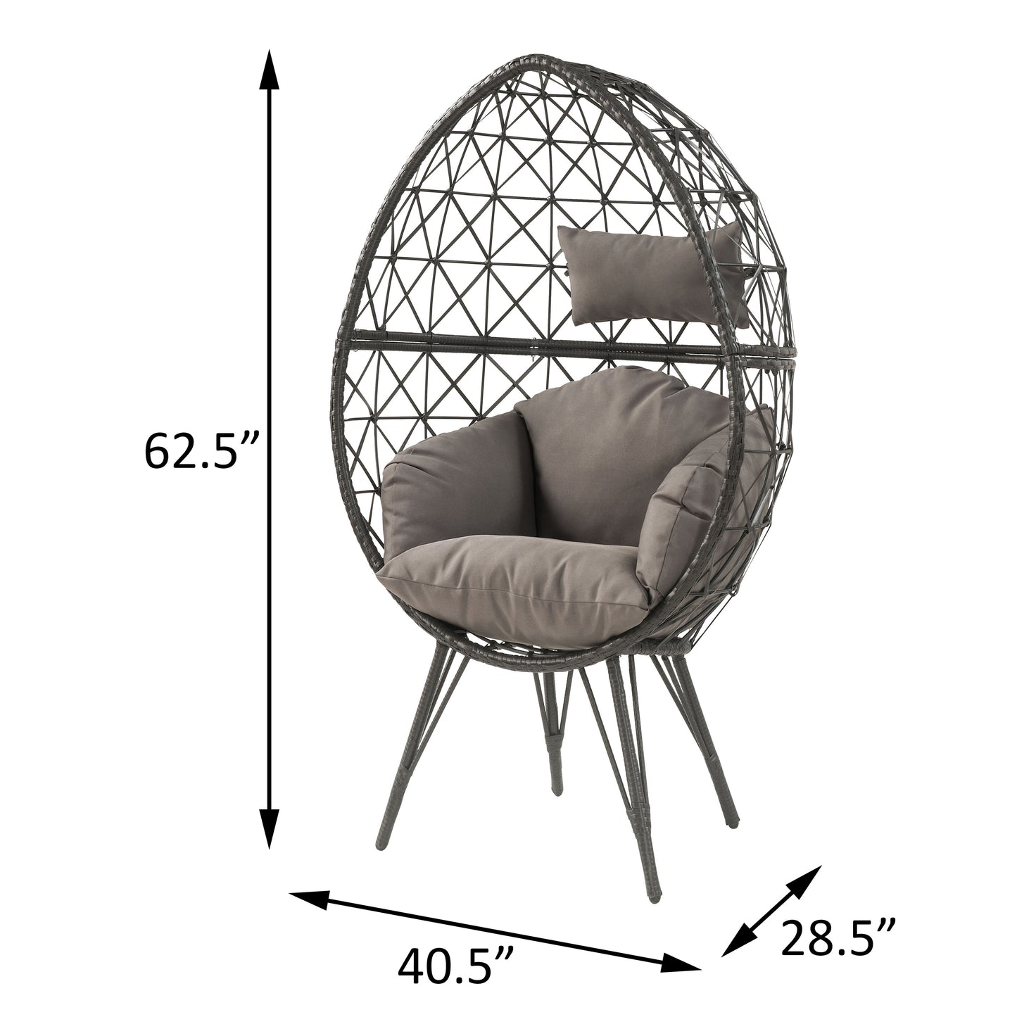 Light Grey & Black Patio Chair with Cushions - Modern Wicker Design