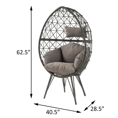 Light Grey & Black Patio Chair with Cushions - Modern Wicker Design