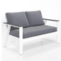 52.95" All-Weather Aluminum Patio Loveseat with Wood Armrests & Angled Backrest – White & Light Grey