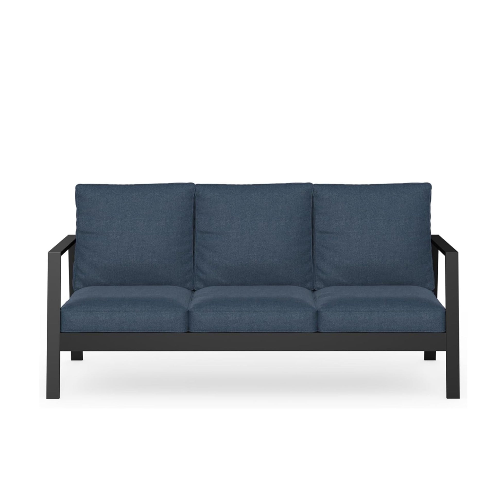 75" All-Weather Aluminum 3-seat Patio Sofa with Thick Blue Cushions & Black Frame