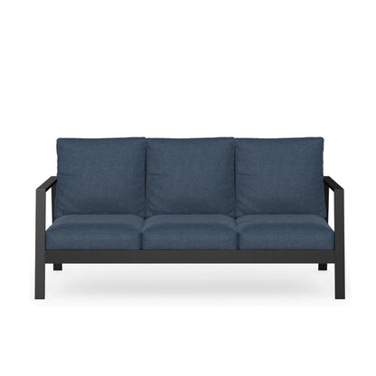 75" All-Weather Aluminum 3-seat Patio Sofa with Thick Blue Cushions & Black Frame