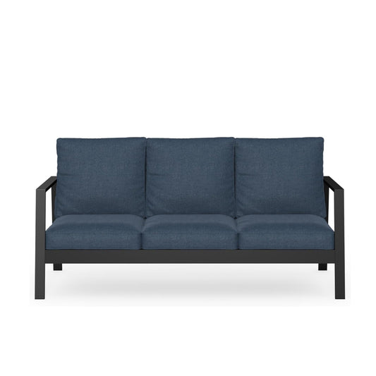 75" All-Weather Aluminum 3-seat Patio Sofa with Thick Blue Cushions & Black Frame