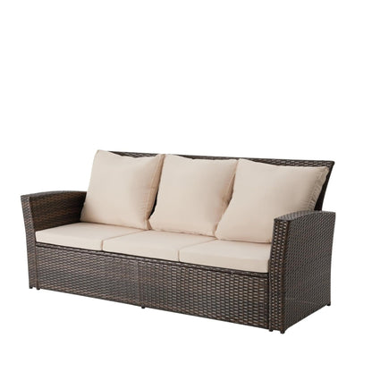 67.7" All-Weather Wicker 3-Seat Patio Sofa with Thick Biege Cushions & Black Frame