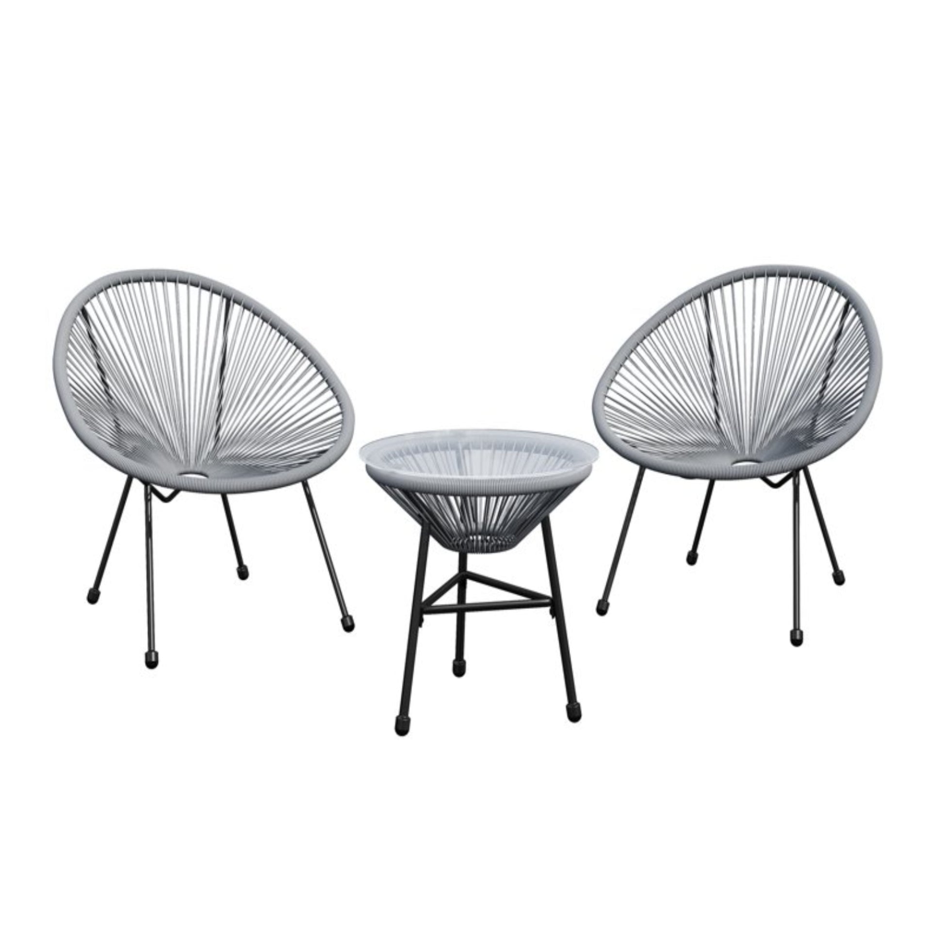 3-Piece Acapulco Wicker Patio Bistro Set with 2 Gray Chairs & Glass Table