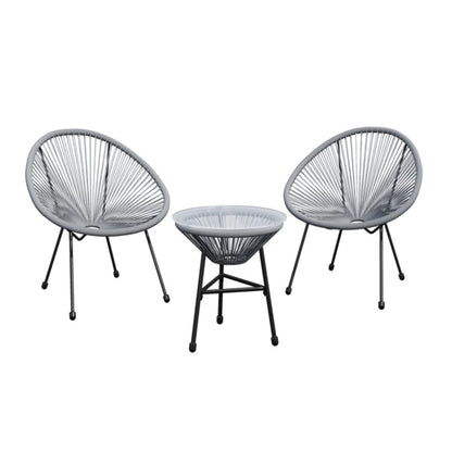 3-Piece Acapulco Wicker Patio Bistro Set with 2 Gray Chairs & Glass Table
