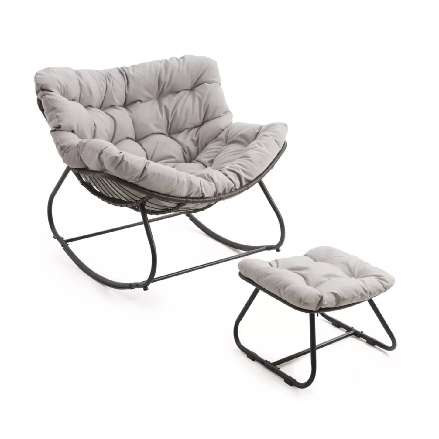 Light Gray Egg Rocking Chair with Ottoman, All-Weather Wicker Lounge & Cushions