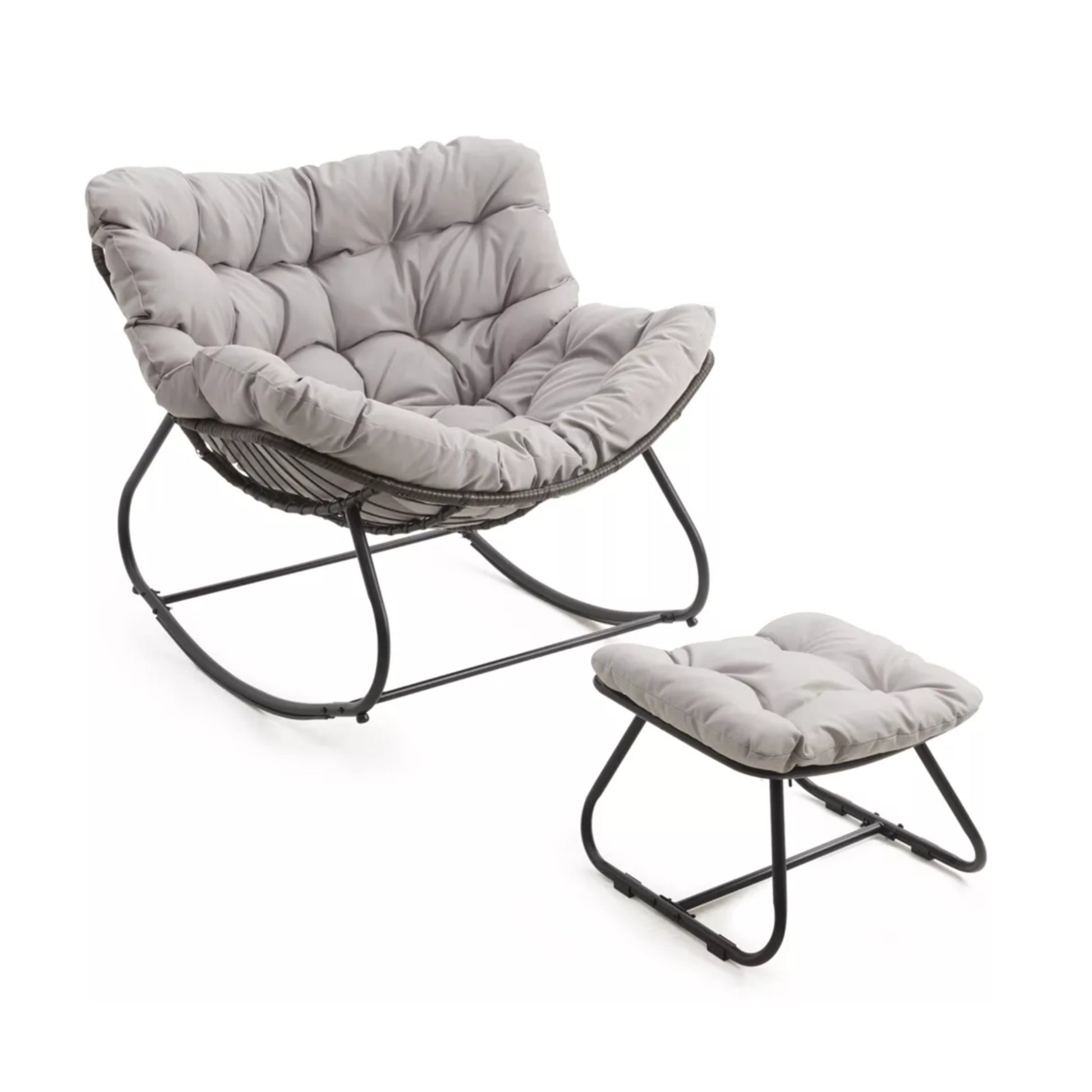 Light Gray Egg Rocking Chair with Ottoman, All-Weather Wicker Lounge & Cushions