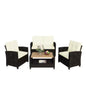 4-Piece All Weather Wicker Outdoor Patio Conversation Set with Beige Cushions and Accacia Wood Table