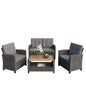4-Piece All Weather Wicker Outdoor Patio Conversation Set with Gray Cushions and Accacia Wood Table
