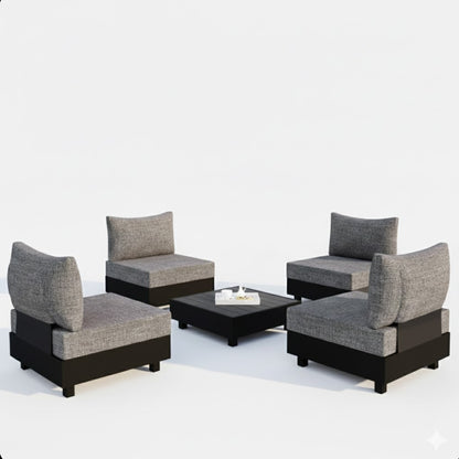 5-Piece Gray Aluminum Patio Sectional Set with Modular Armless Chairs and Coffee Table
