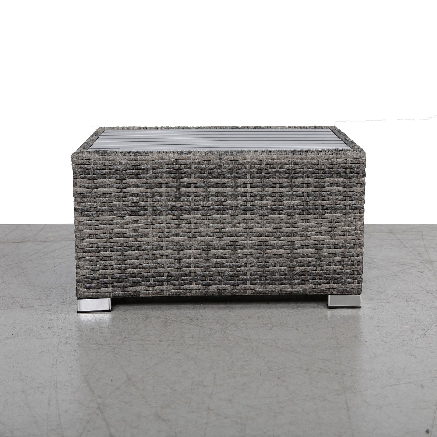 Mixed Grey Slatted Side Table with Aluminum Top – Fully Assembled