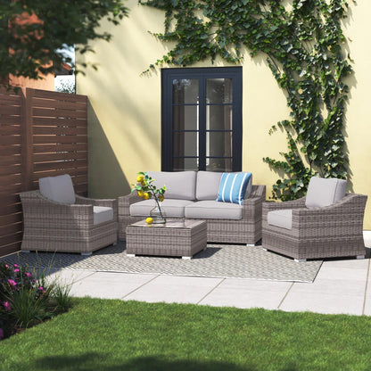 LSI 4-Seater Wicker Conversation Set with Cushions – All-Weather & Assembled