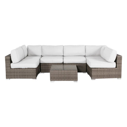 All-Weather 6-Seat Rattan Outdoor Lounge Set – No Assembly Required